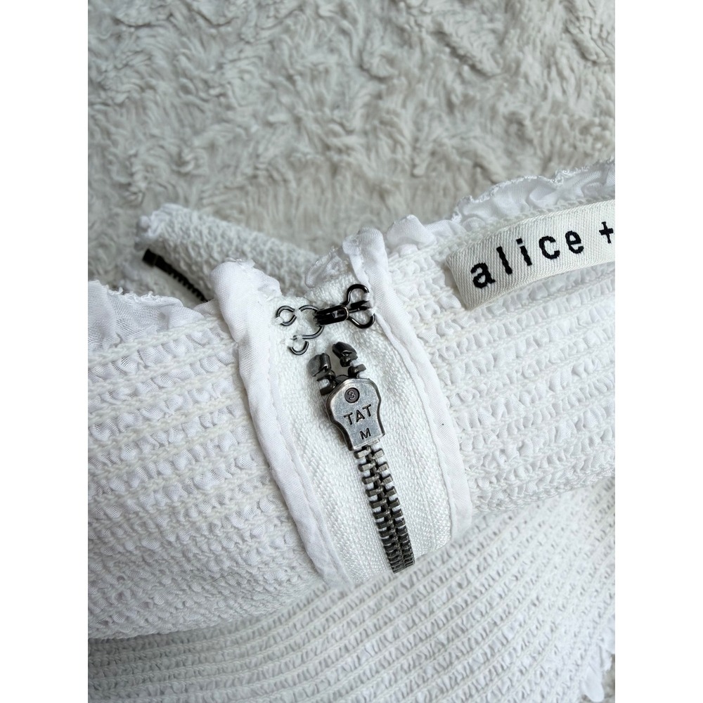 Alice + Olivia White Smocked Cotton Silk Ruffle Crop Top Sleeveless Tank Cami M - Picture 7 of 14